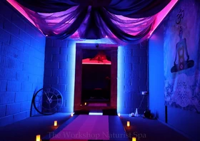 blue tantric room at the workshop naturist spa