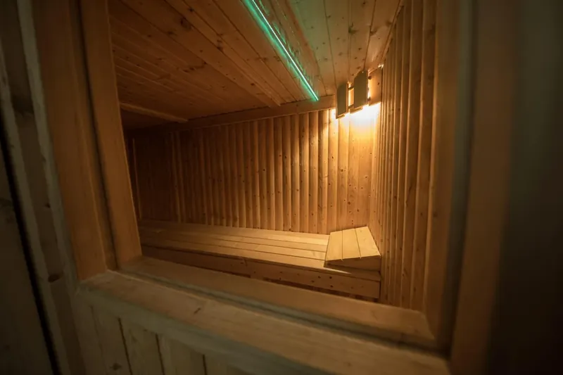 The sauna at The Workshop, seen through the doorway